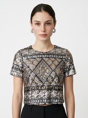 FOREVER 21 | Sequin Cropped Top Short Sleeve Small